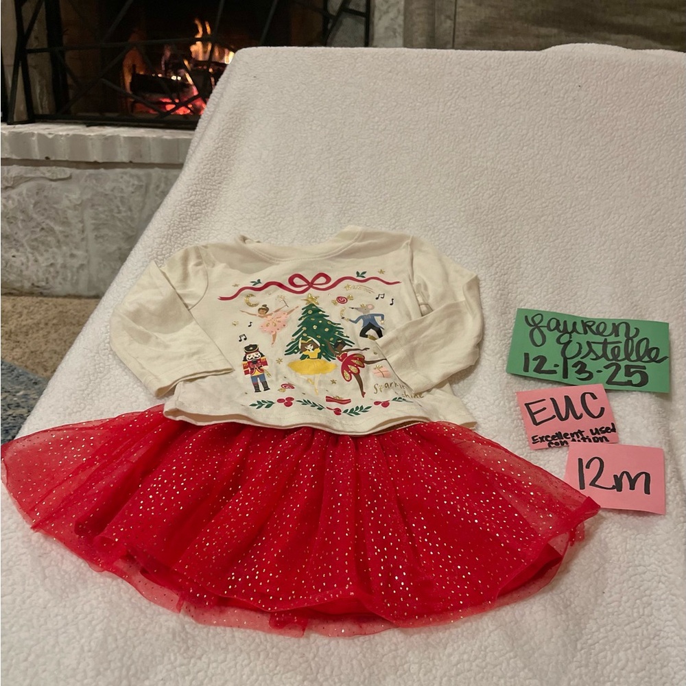 Festive Christmas Holiday baby toddler girls 12m matching set tutu